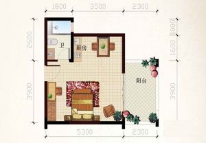 二期F户型1室1厅1卫43.95㎡